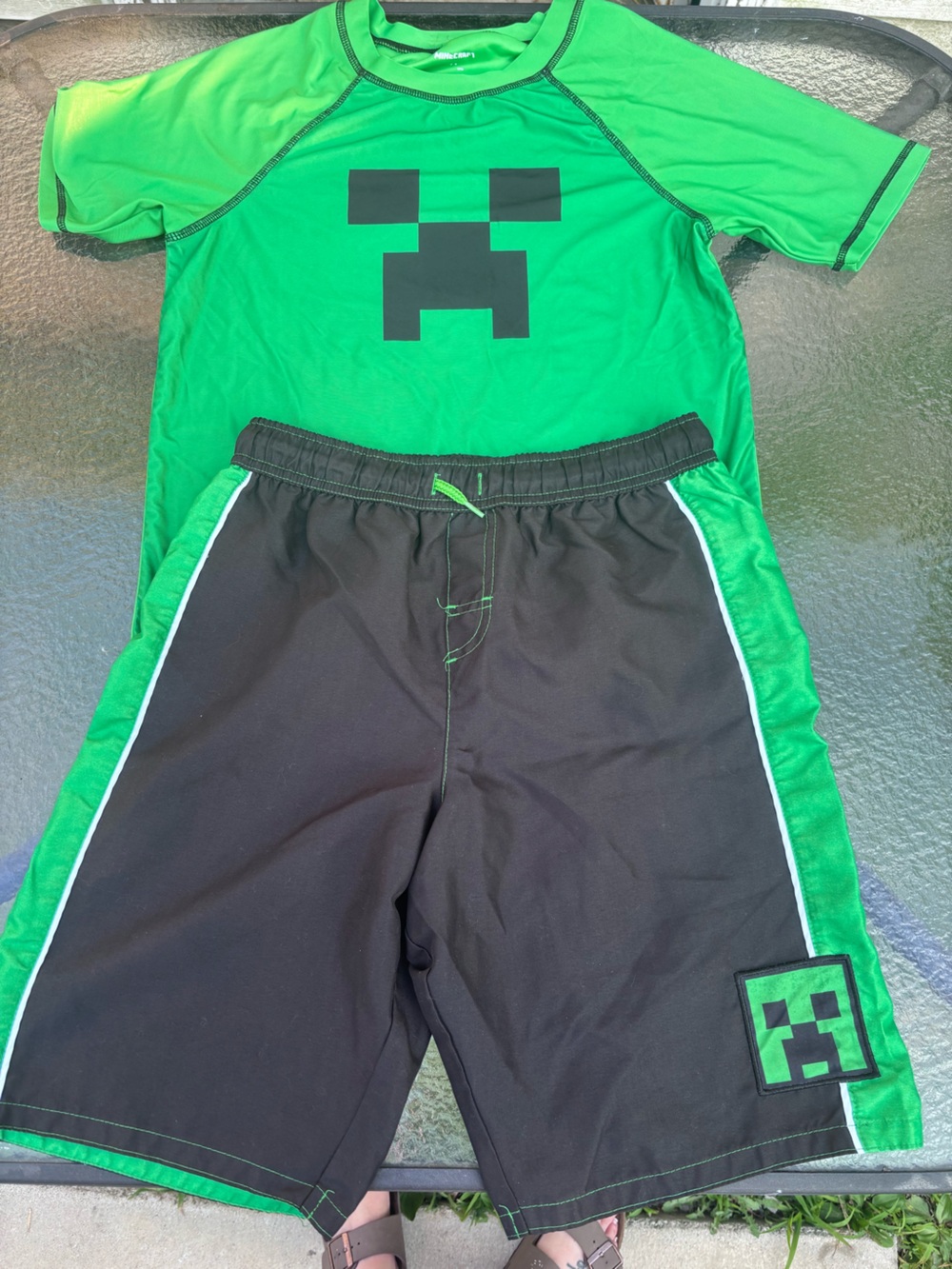 Boys Minecraft Swim Trunks Set with Graphic Rash Guard